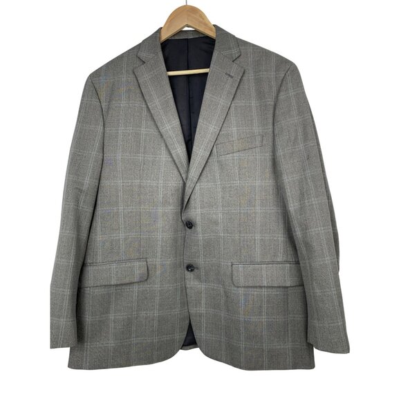 New Michael Kors Mens Grey Plaid Two-Button Blazer 44R Polyester Blend RH10466 - Picture 4 of 8